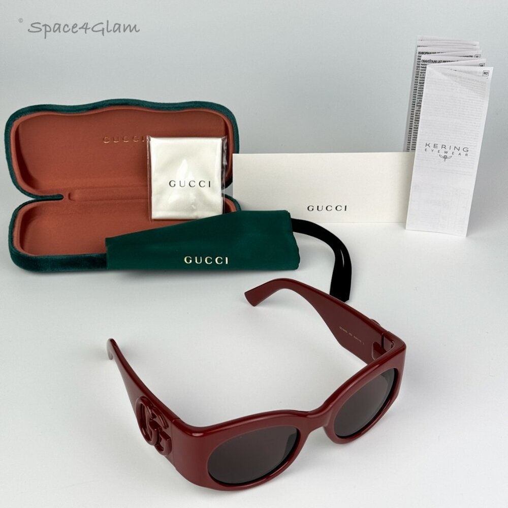 Gucci Women Sunglasses Burgundy Brown Oval GG1544S 002 BRAND NEW